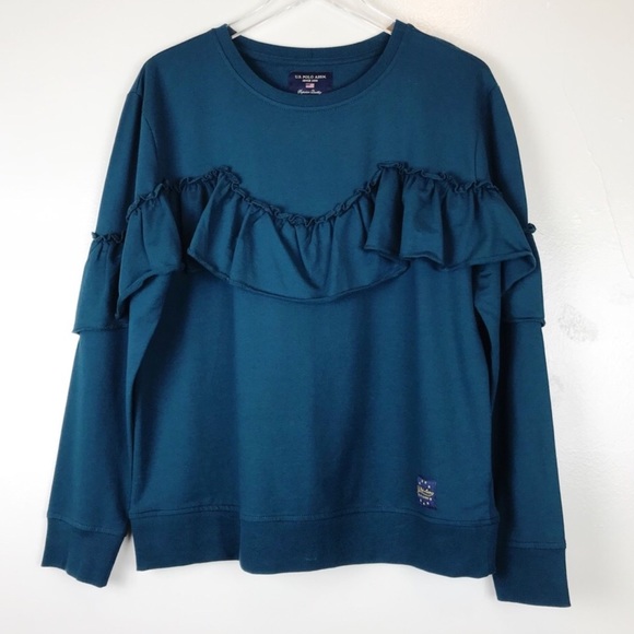 U.S. Polo Assn. Sweaters - U.S polo assn Sz XL teal pull over ruffle sweater